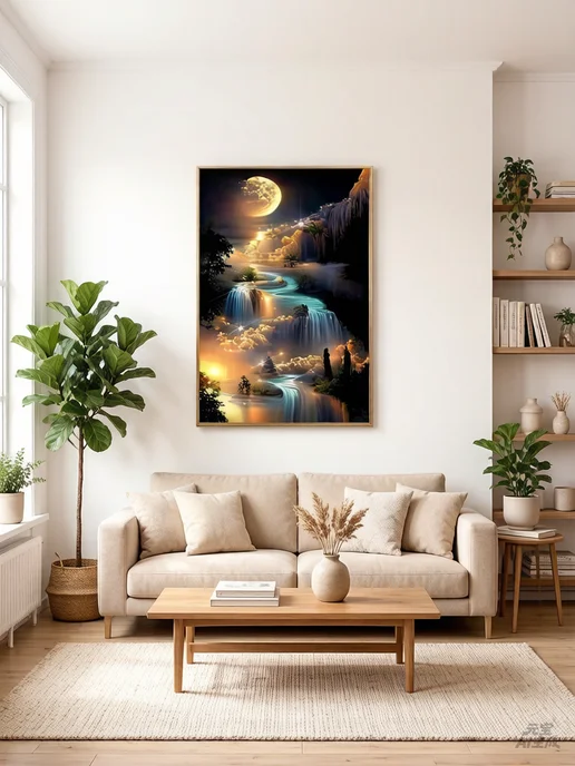 Алмазная мозаика Картина стразами "Луна за облаками" 40х55, 40x55, фото 2