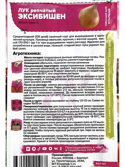 Семена Алтая Семена Лук Репчатый Эксибишен (Голландские) 0.2г, 0,2 г, фото 2