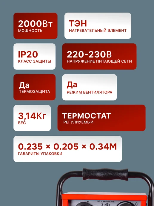 Пушка тепловая электрическая для дома ТЭП-2000 — фото 2