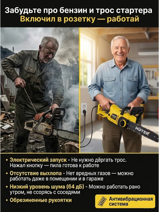 Электропила цепная электрическая от сети мощная ELS-2800 — фото 2