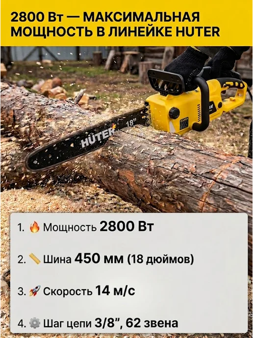 Электропила цепная электрическая от сети мощная ELS-2800 — фото 3