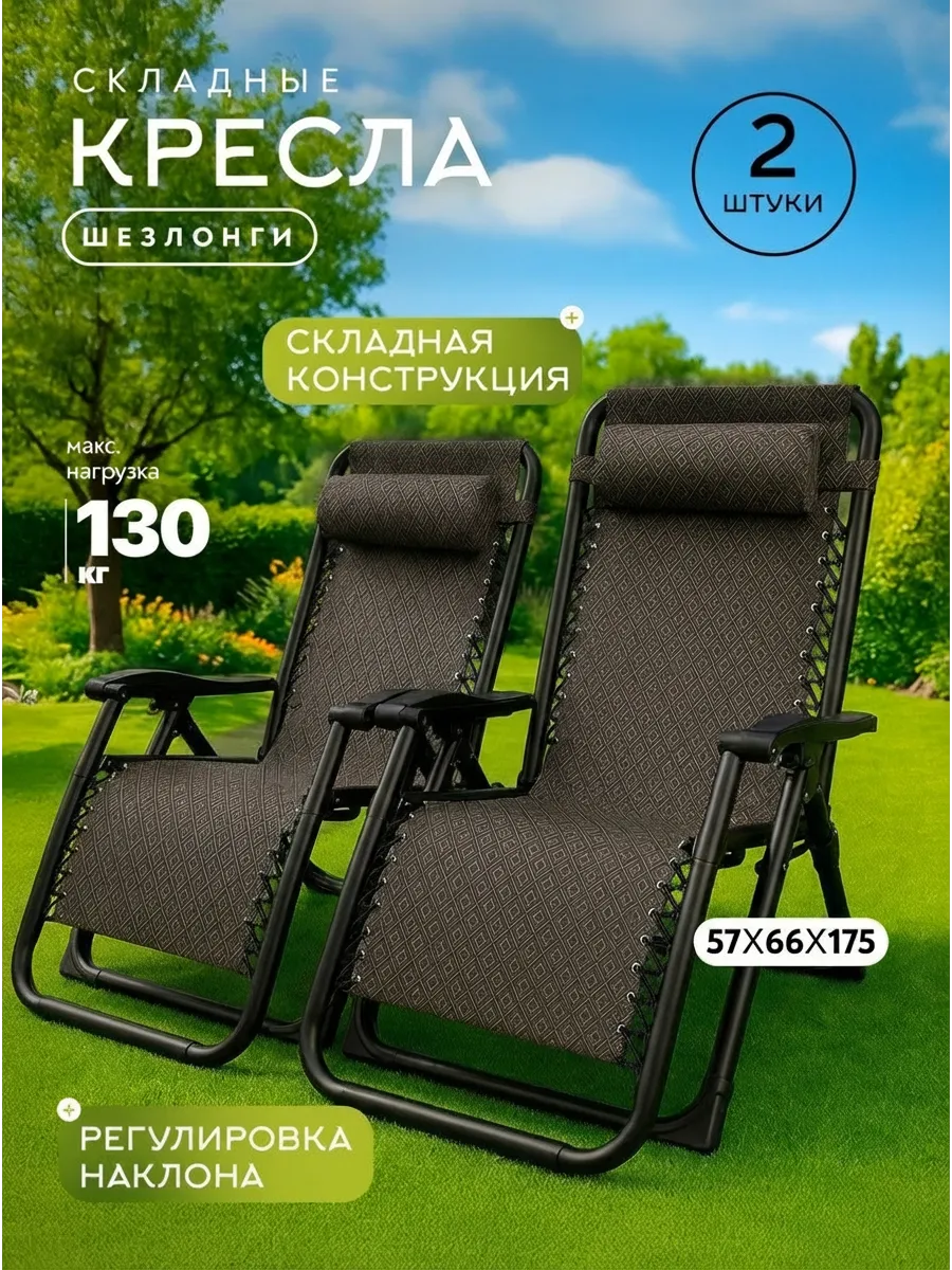 Кресло шезлонг складной 2 шт