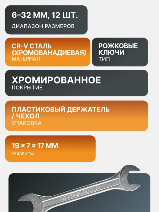 Набор рожковых ключей для автомобиля 6-32 мм 12 шт — фото 3