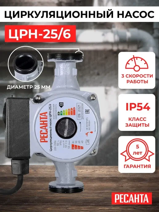 РЕСАНТА Насос циркуляционный для отопления ЦРН-25 6, вариант, фото 2