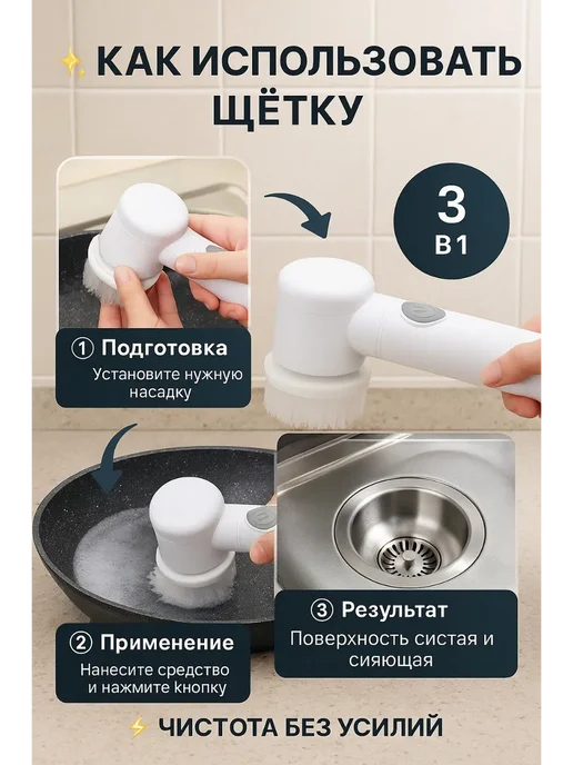 FLYME Универсальная электрическая щетка для кухни и ванной, вариант, фото 4