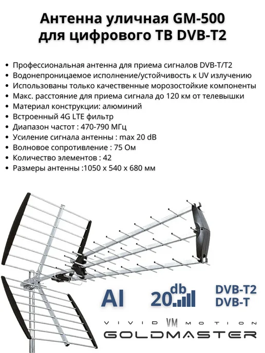 NETGIM Антенна уличная GM-500 для цифрового ТВ DVB-T2, вариант, фото 2