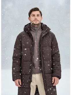 Удлиненная куртка стеганая с капюшоном