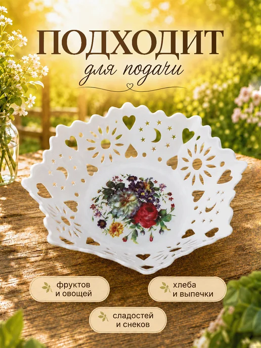Ваза для хлеба и фруктов «Кубань. Месяц» d=20 см, микс, белый, фото 3