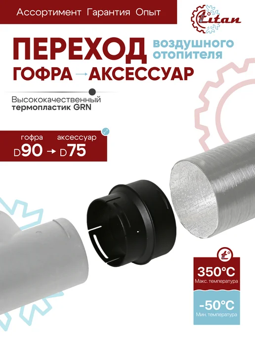 titan-автокондиционеры Переходник гофра D90-аксессуар D75 воздушного отопителя, вариант