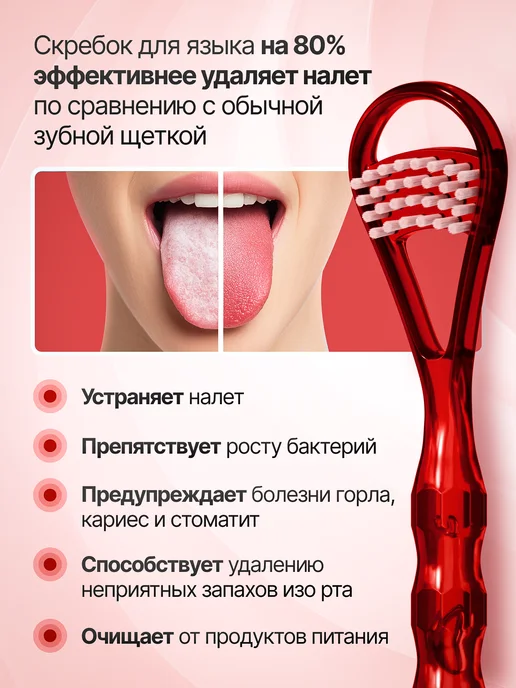 miradent Набор для чистки языка (гель 50мл и щетка-скребок), красный, фото 4