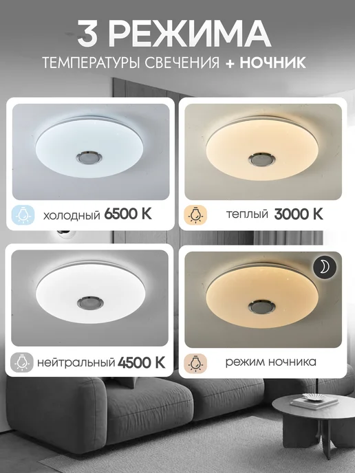 SVETGO Люстра светодиодная с колонкой bluetooth и подсветкой RGB, синий, фото 3