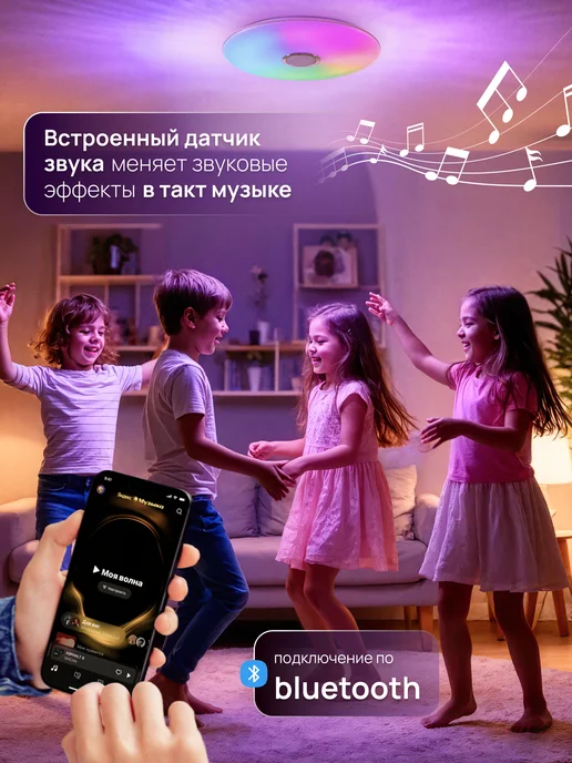 SVETGO Люстра светодиодная с колонкой bluetooth и подсветкой RGB, синий, фото 4