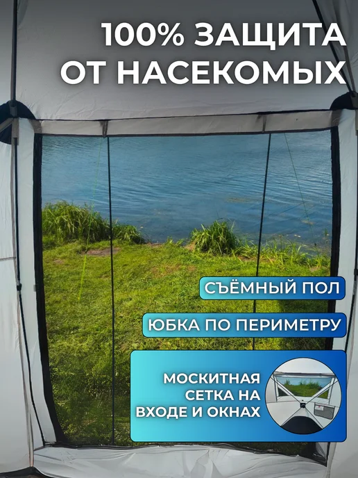 Campplanet Шатер куб автоматический с полом и выходом для трубы, серый, фото 4