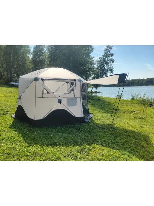 Campplanet Шатер куб автоматический с полом и выходом для трубы, серый, фото 8