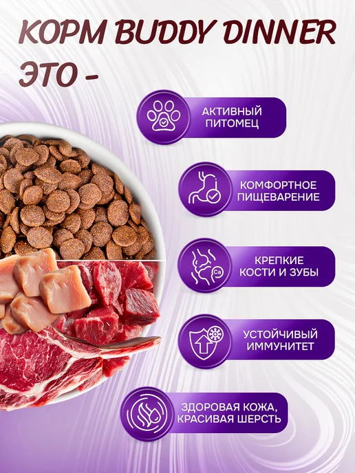 Сухой корм BUDDY DINNER Вида для собак, мелкие, мясо, 0,07 кг, фото 3