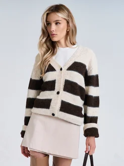 Кардиган оверсайз вязаный на пуговицах полосатый