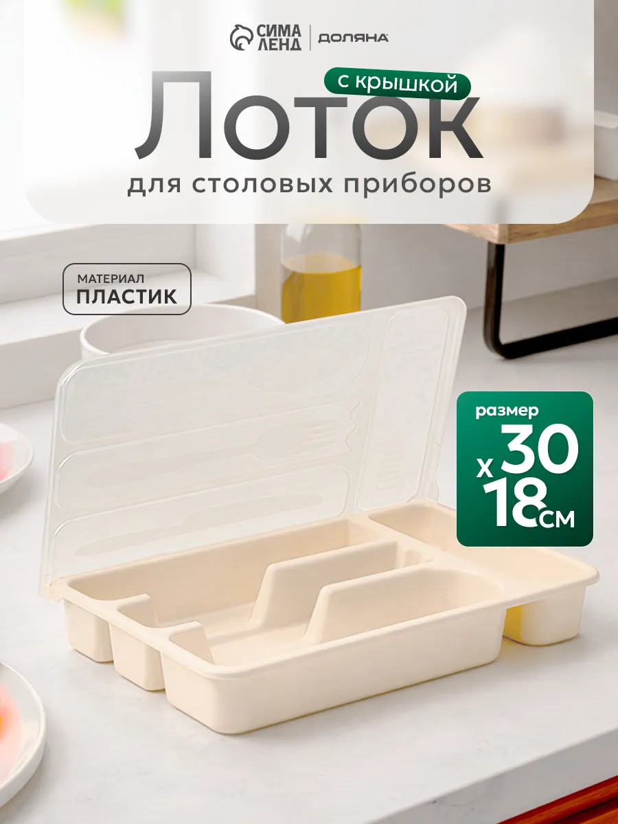 Лоток для столовых приборов с крышкой 30×18×4.5 см