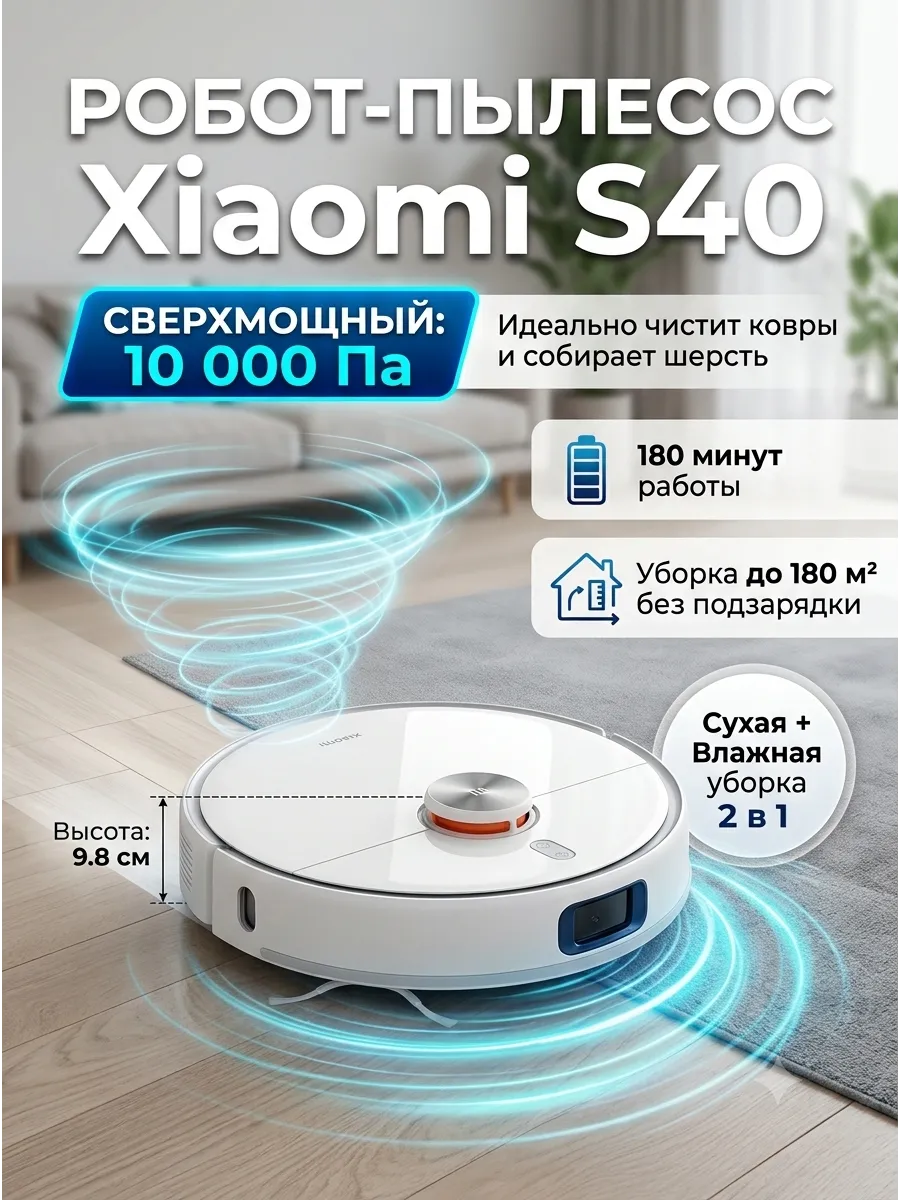 Xiaomi Робот-пылесос Robot Vacuum S40, белый (BHR084AEU)