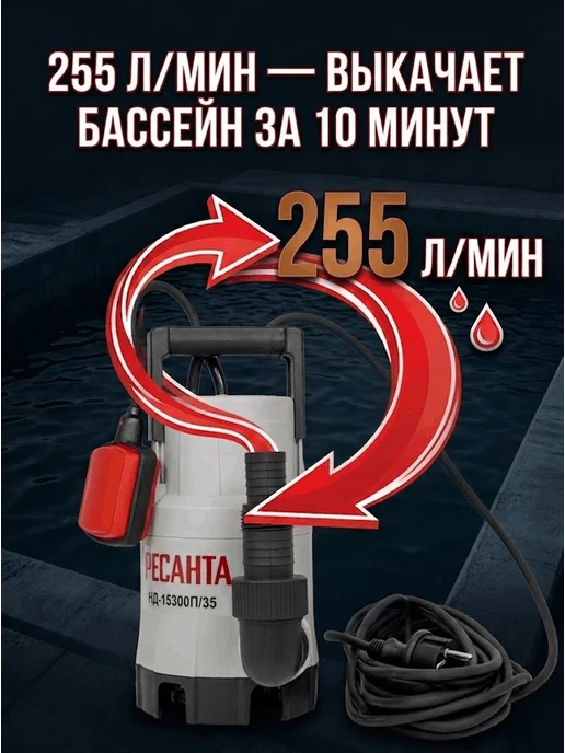 Насос дренажный погружной для грязной воды НД-15300П/35 — фото 4