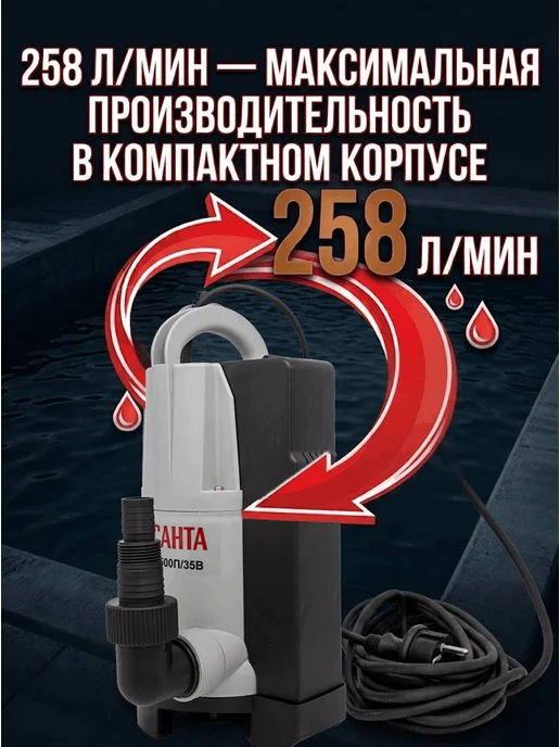 Насос дренажный погружной для грязной воды НД-15500П/35В — фото 4