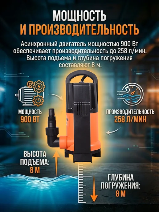 Насос дренажный погружной для грязной воды мощный — фото 3