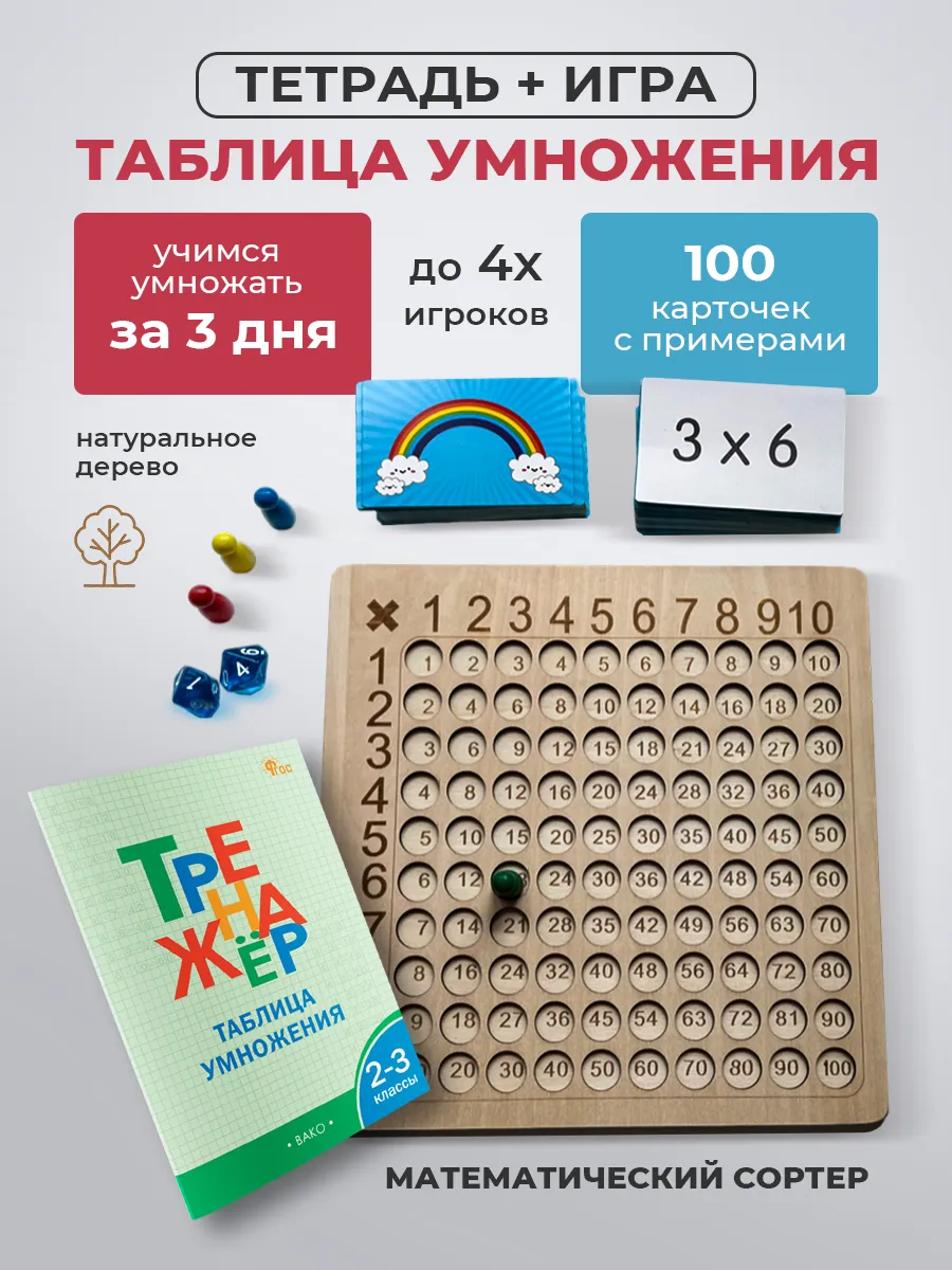 Комплект тренажёр таблица умножения + математическая игра 2 в 1.Преимуществ...