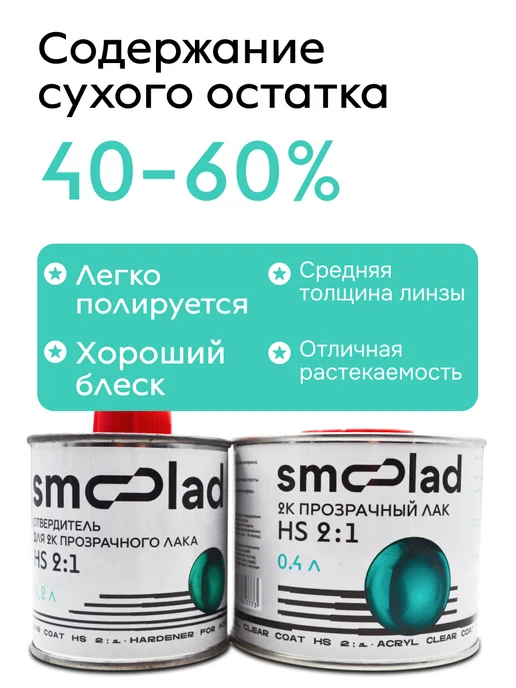 SMOOLAD Лак акриловый прозрачный автомобильный НS (0.4л+0.2л), 400 мл, 200 мл, фото 7