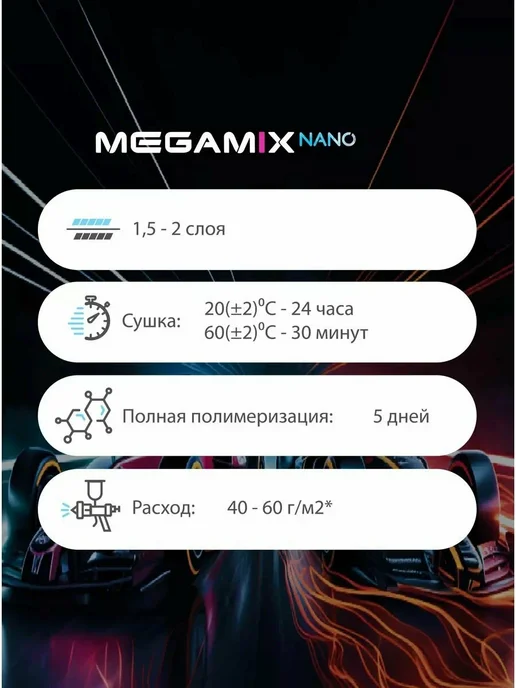 MEGAMIXnano Лак автомобильный 2К HS, Комплект Лак+Отвердитель, 850 мл, 425 мл, фото 4
