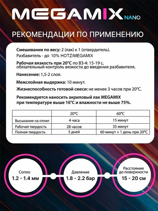 MEGAMIXnano Лак автомобильный 2К HS, Комплект Лак+Отвердитель, 850 мл, 425 мл, фото 5