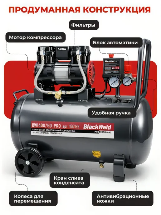 Pegas pneumatic Компрессор воздушный безмасляный 220В, 24л, 1400 Вт, 50 л, 1400 Вт, фото 2