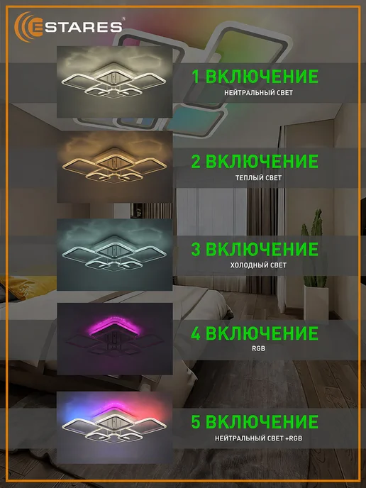 Estares Большая Люстра потолочная светодиодная в зал и гостиную, белый, фото 2
