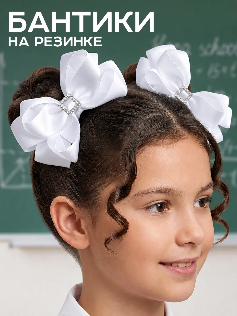Белые бантики для волос на резинке школьные 2 шт