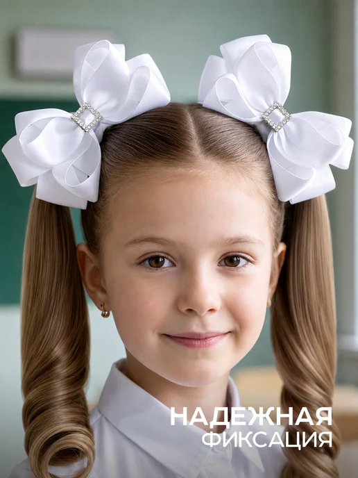 HairBee Белые бантики для волос на резинке школьные 2 шт, 2 шт, фото 3