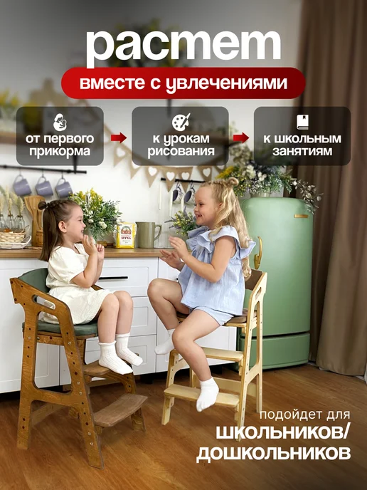 ВРЕМЯ_РАСТИ Растущий стул детский с подлокотниками и подушкой, синий, фото 3