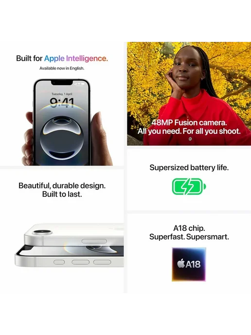 Смартфон Apple iPhone 16E 256 ГБ, белый, фото 7