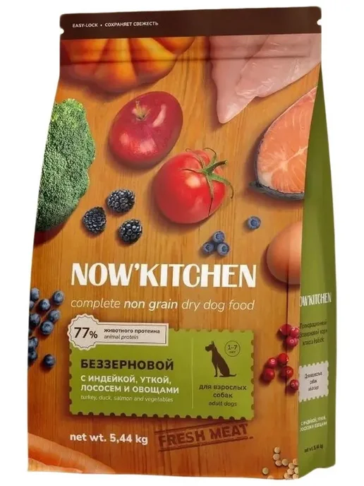 Сухой корм NOW'KITCHEN для собак, индейка, лосось, утка, 5,44 кг
