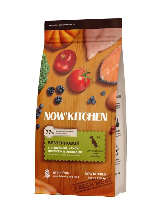 Сухой корм NOW'KITCHEN для собак, индейка, лосось, утка, 9,98 кг