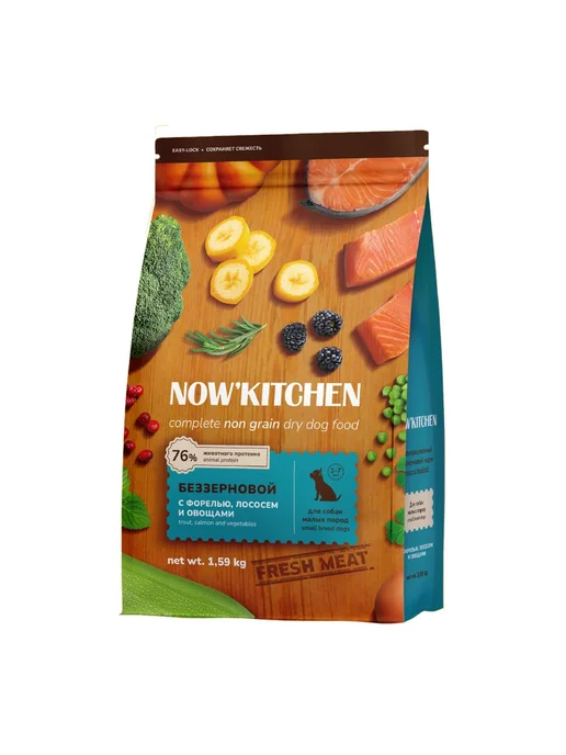 Сухой корм NOW'KITCHEN Малых Форель для собак, лосось, 1,59 кг