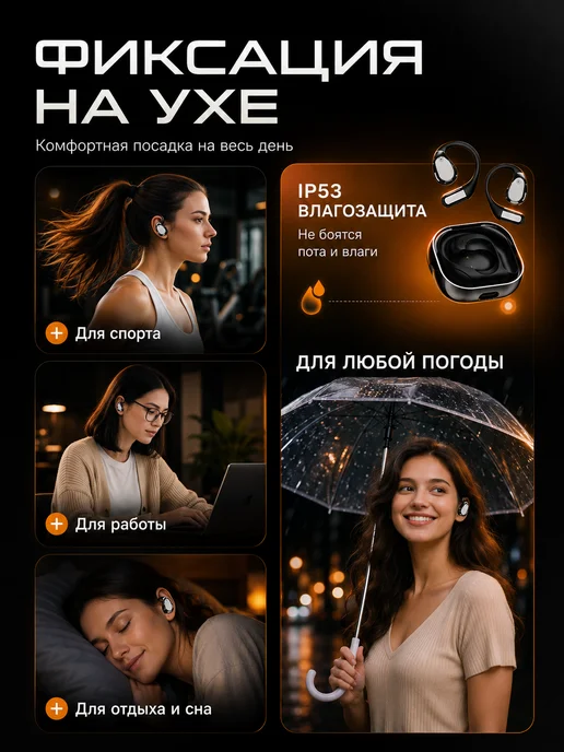 BUDNEX Наушники беспроводные спортивные с шумоподавлением, черный, фото 8
