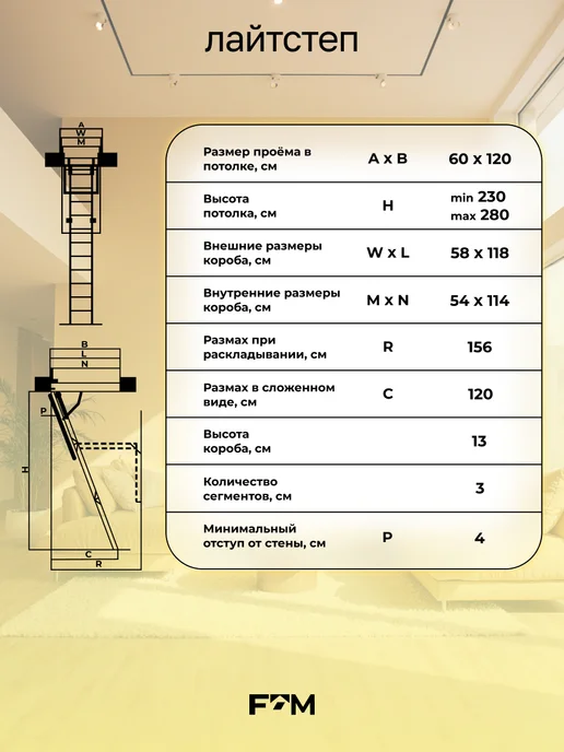 Litestep Чердачная лестница с люком утепленная RLS-B 60х120х280, вариант, фото 6
