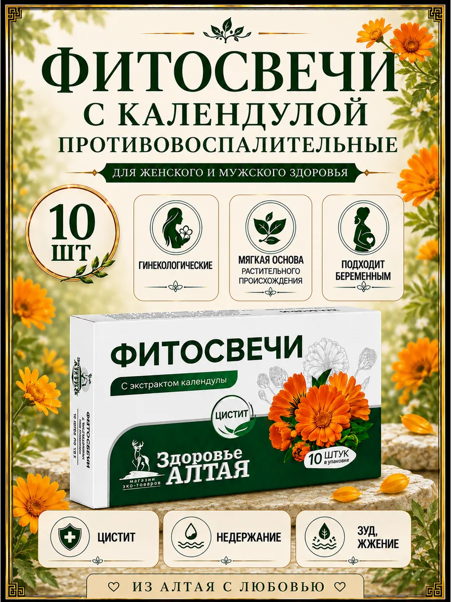 Фитосвечи вагинальные и ректальные с маслом календулы 10 шт.