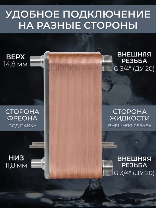 РОССИЙСКОЕ ТЕПЛО Теплообменник пластинчатый для фреона TX14RP-40H, вариант, фото 2
