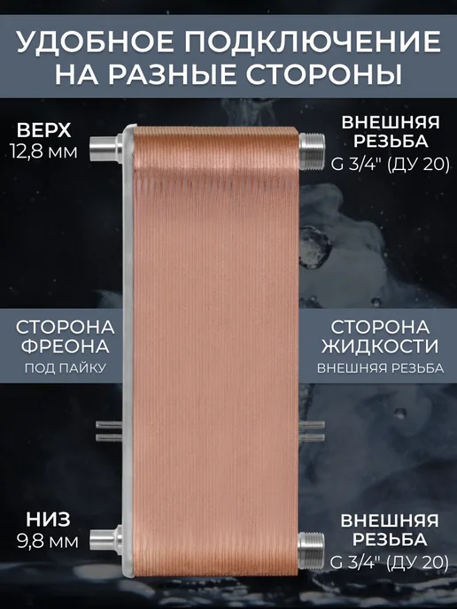 РОССИЙСКОЕ ТЕПЛО Теплообменник пластинчатый для фреона TX22RP-50H, вариант, фото 2