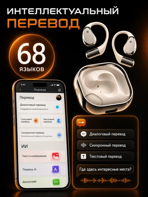BUDNEX Беспроводные наушники AI перевод Bluetooth 5.4, белый, фото 2