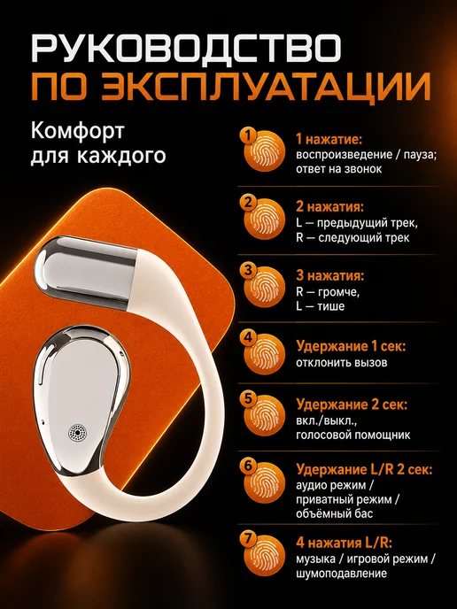BUDNEX Беспроводные наушники AI перевод Bluetooth 5.4, белый, фото 3
