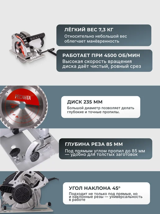 Пила дисковая циркулярная электрическая ДП-235/2200 — фото 3