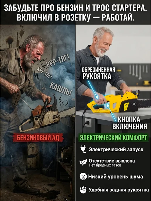 Электропила цепная электрическая сетевая мощная ELS-2,7P — фото 2