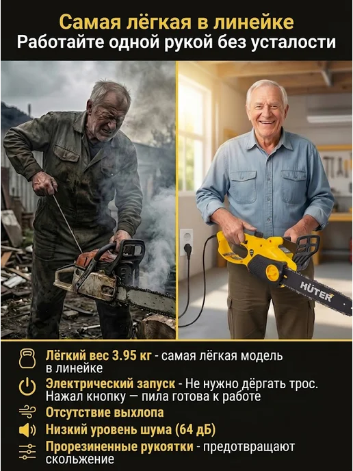 Электропила цепная электрическая от сети мощная ELS-1500P — фото 2