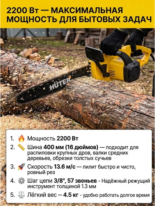 Электропила цепная электрическая от сети мощная ELS-2200P — фото 3