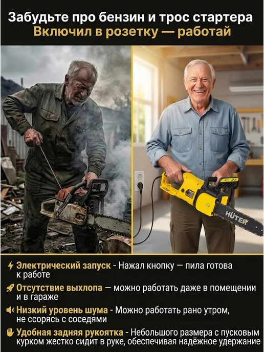 Электропила цепная электрическая от сети мощная ELS-2,7 — фото 2